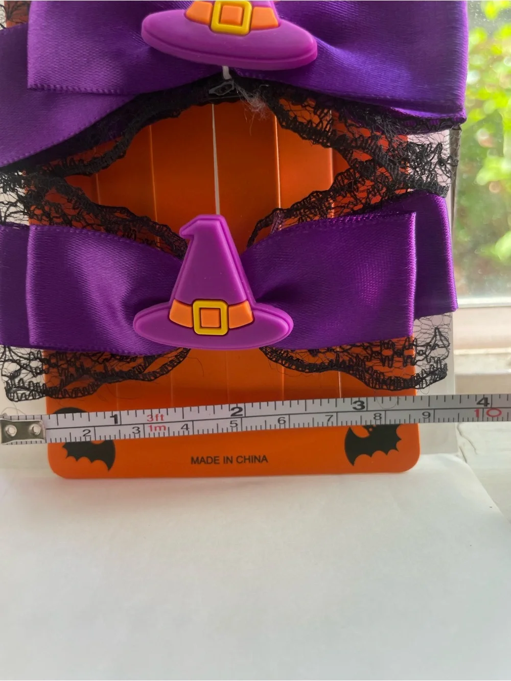 Mint Purple Witch Hat Bow Hair Clips with Black Lace